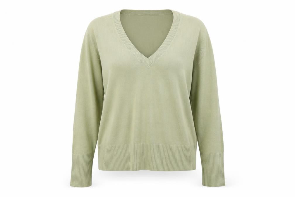 Front view of Wallis women’s green knit jumper, size UK 14