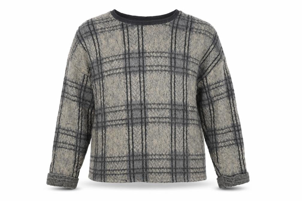 Front view of Topshop women’s beige check jumper, size UK 14