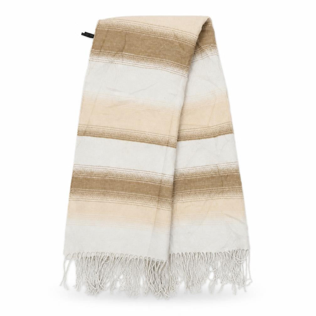 Front view of Preworn unisex beige striped shawl/wrap