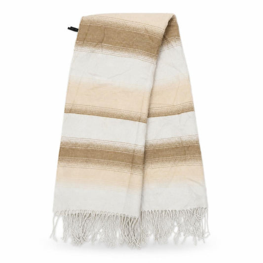 Front view of Preworn unisex beige striped shawl/wrap