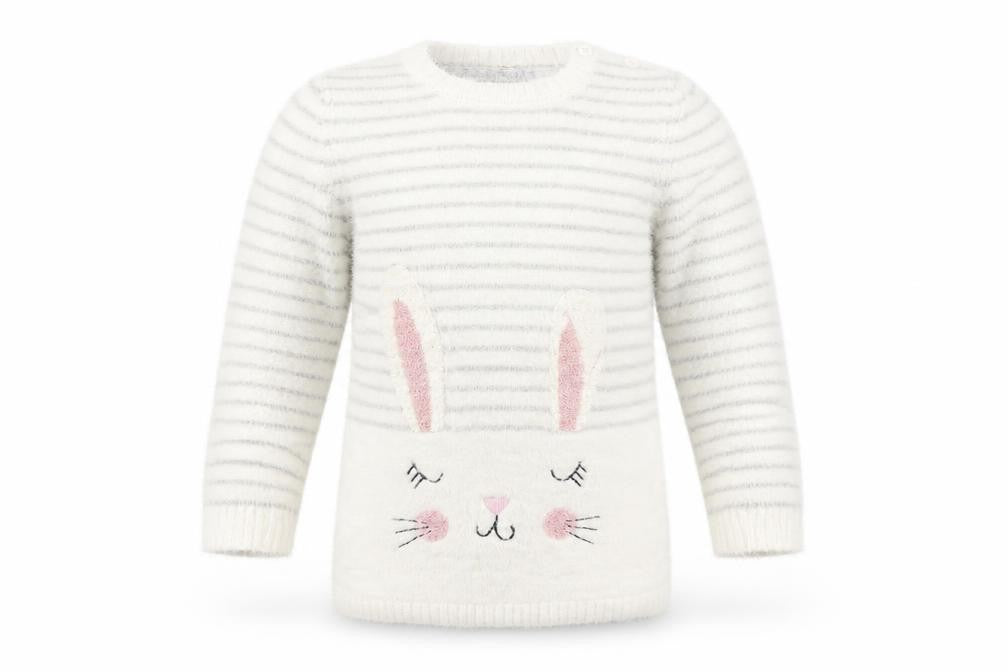 Front view of Primark Baby White Striped jumper, size 12-18, Months