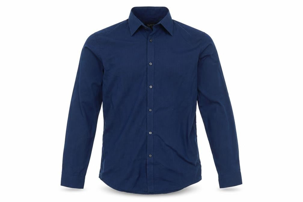 Front view of F&F men’s blue button-up, size 15.5