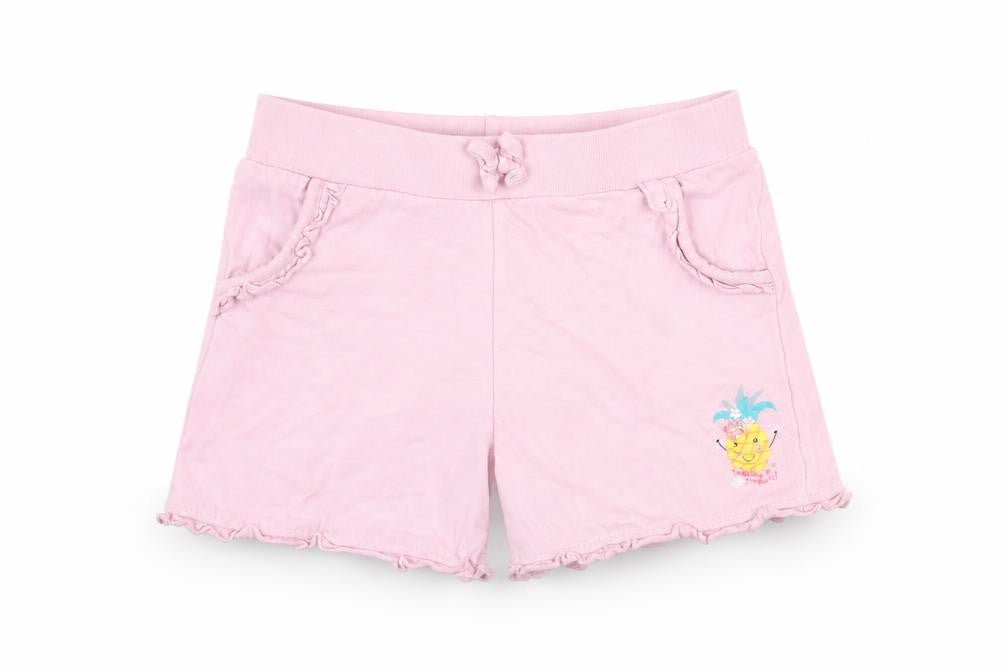 Front view of Primark girls’ pink sleep shorts, size 7-8, years - pineapple
