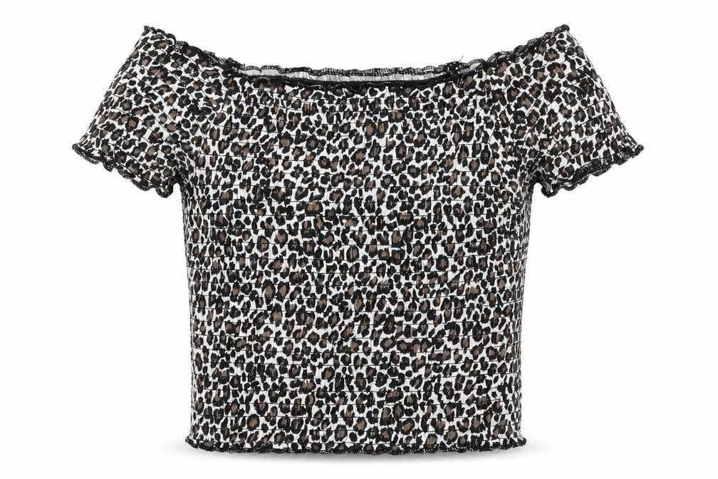 Front view of Primark girls’ beige animal print basic blouse, size 7-8, years