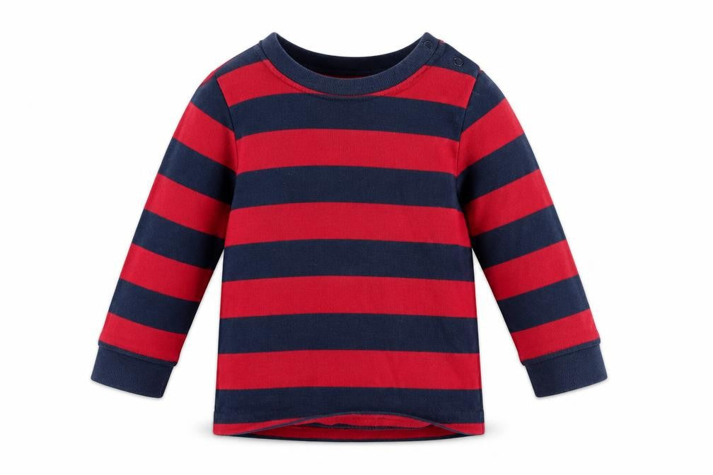 Front view of George Baby Red Striped Basic T-Shirt, size 9-12, Months