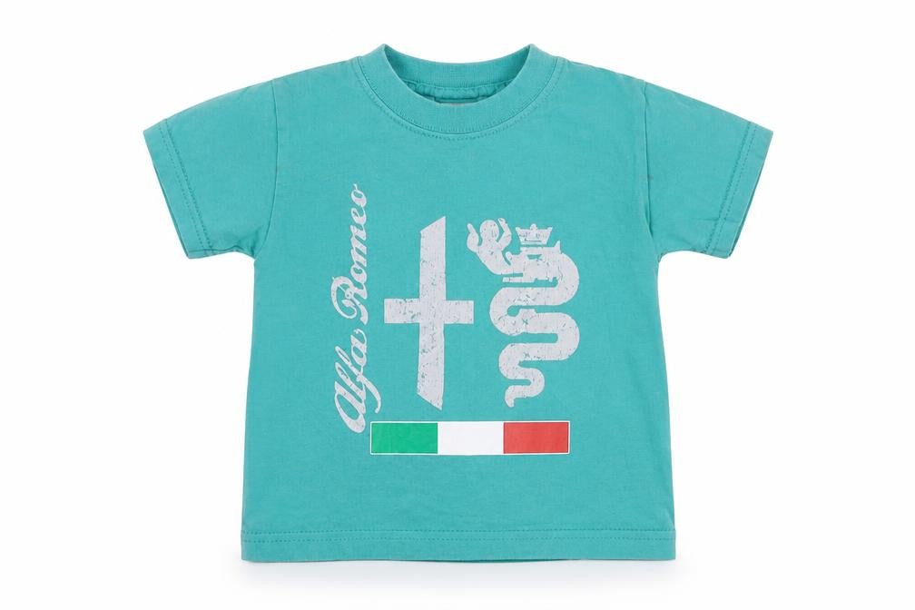 Front view of Russell Baby Green Basic T-Shirt, size 12-18, Months