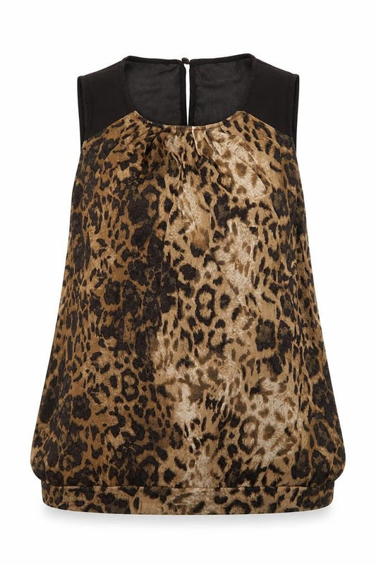 Front view of Next women’s brown animal print basic blouse, size UK 8