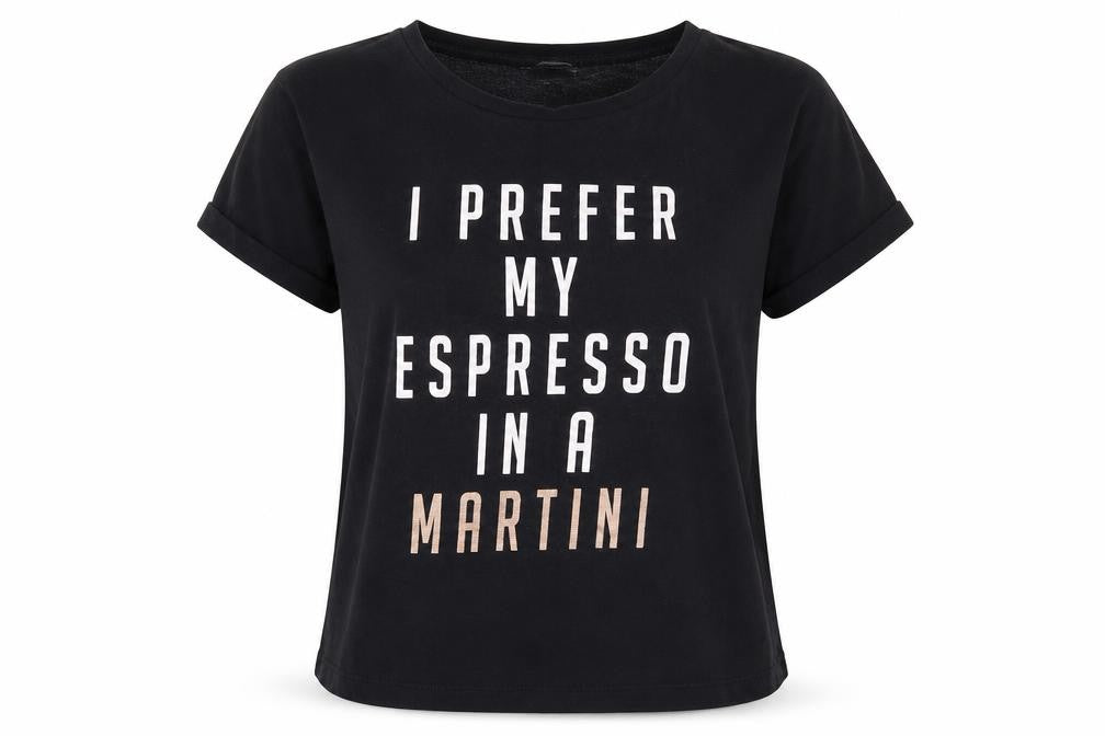 Front view of New Look women’s black solid top pyjama top, size M, - i prefer my espresso in a martini