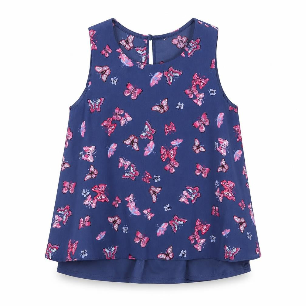 Front view of Young Dimension girls’ blue basic tank, size 11-12, years - butterflies