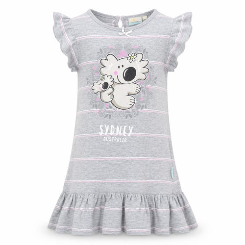 Earth Nymph Girls Grey Striped  T-Shirt Dress  Size 4 Years  - Koala Sydney Australia