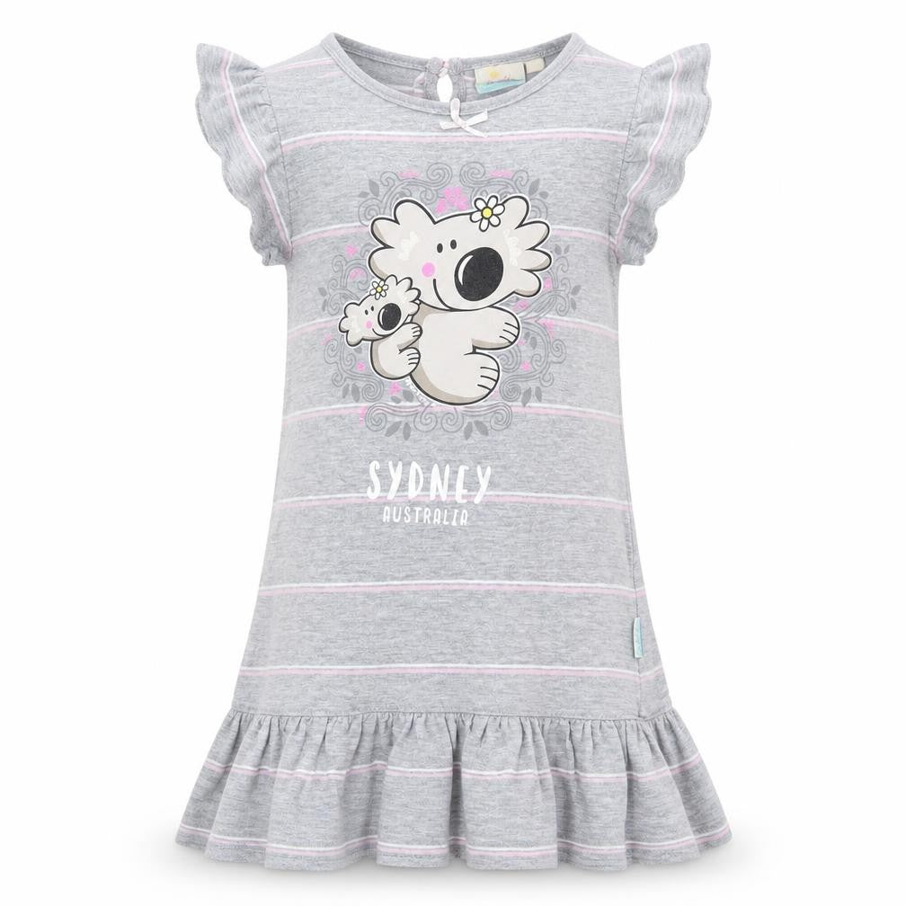 Earth Nymph Girls Grey Striped  T-Shirt Dress  Size 4 Years  - Koala Sydney Australia