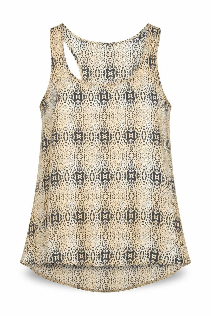Front view of Topshop women’s beige animal print basic tank, size UK 14