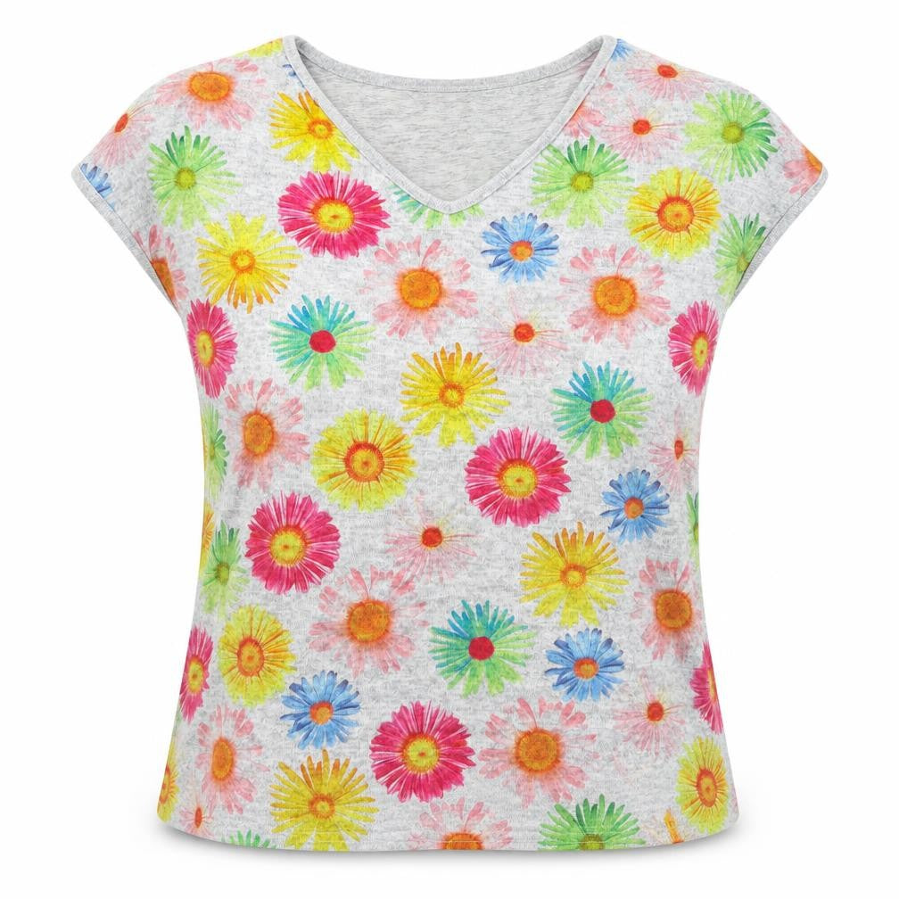 Front view of Alexara women’s multicoloured floral basic t-shirt, size M