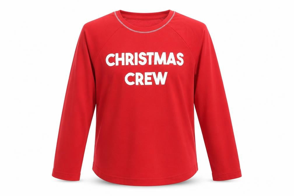 Front view of Matalan boys’ red geometric pyjama top, size 10-11, years - christmas