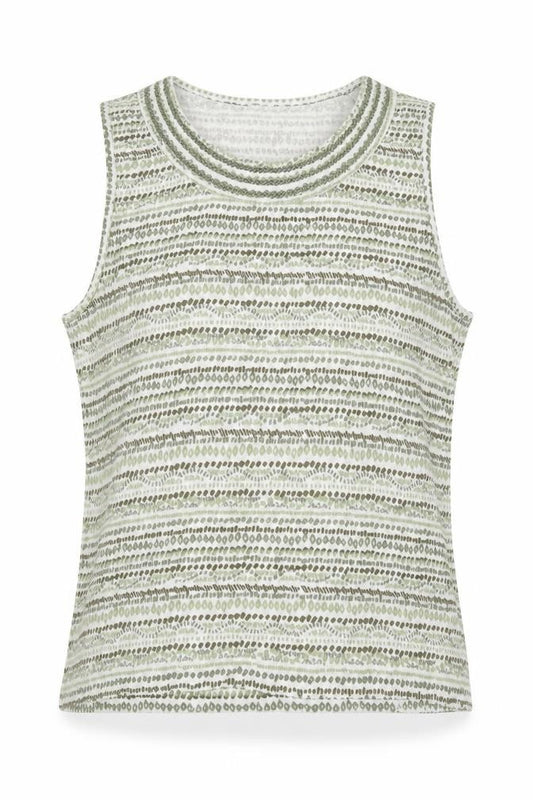 Front view of Bonmarché women’s green striped basic tank, size L
