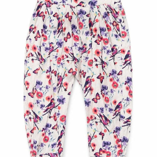 dymples Girls White Floral  Jogger Trousers Size 12 Months