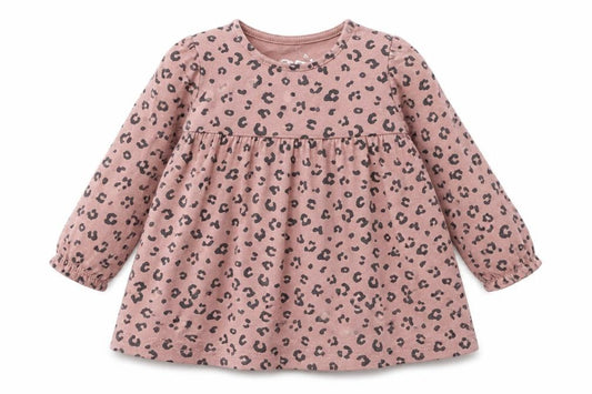 Front view of F&F girls’ brown animal print a-line, size 9-12, months
