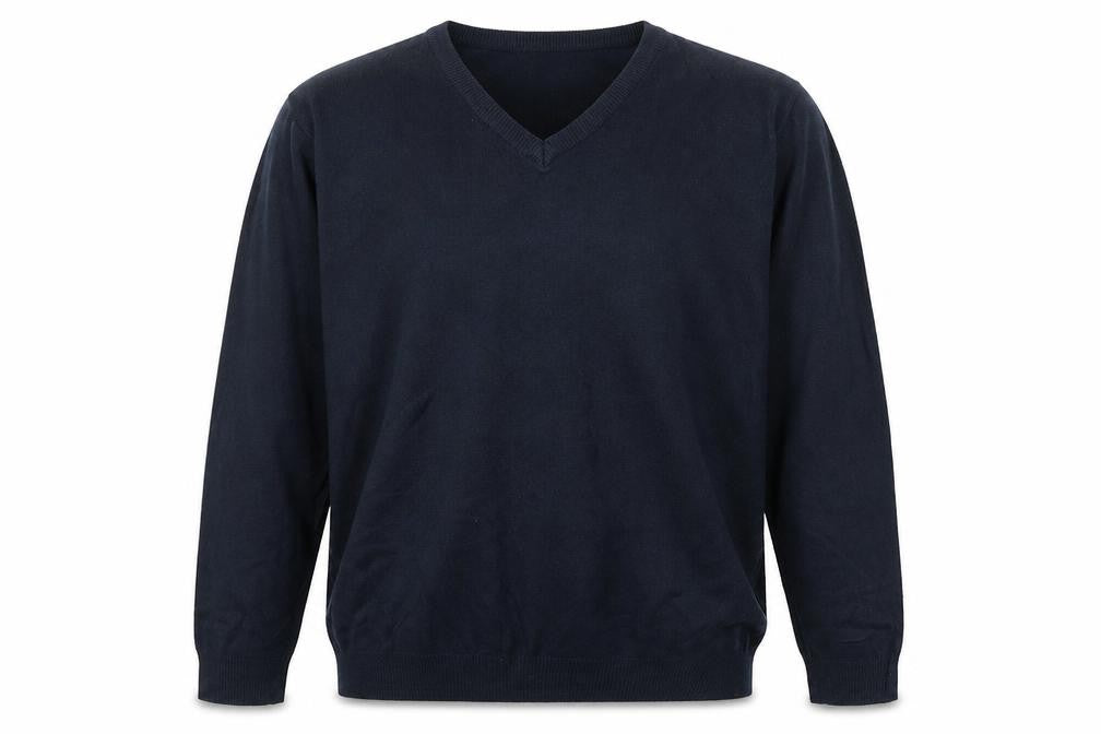 Front view of Capsule men’s blue knit jumper, size XL