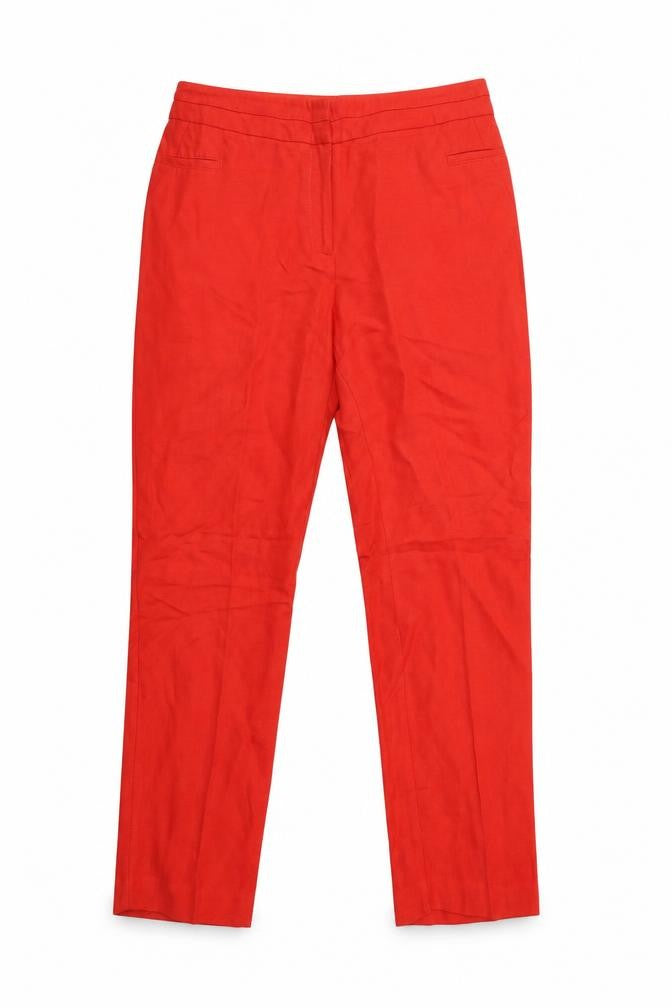 Front view of Next women’s red trousers, size UK 28, in, 26-inch leg