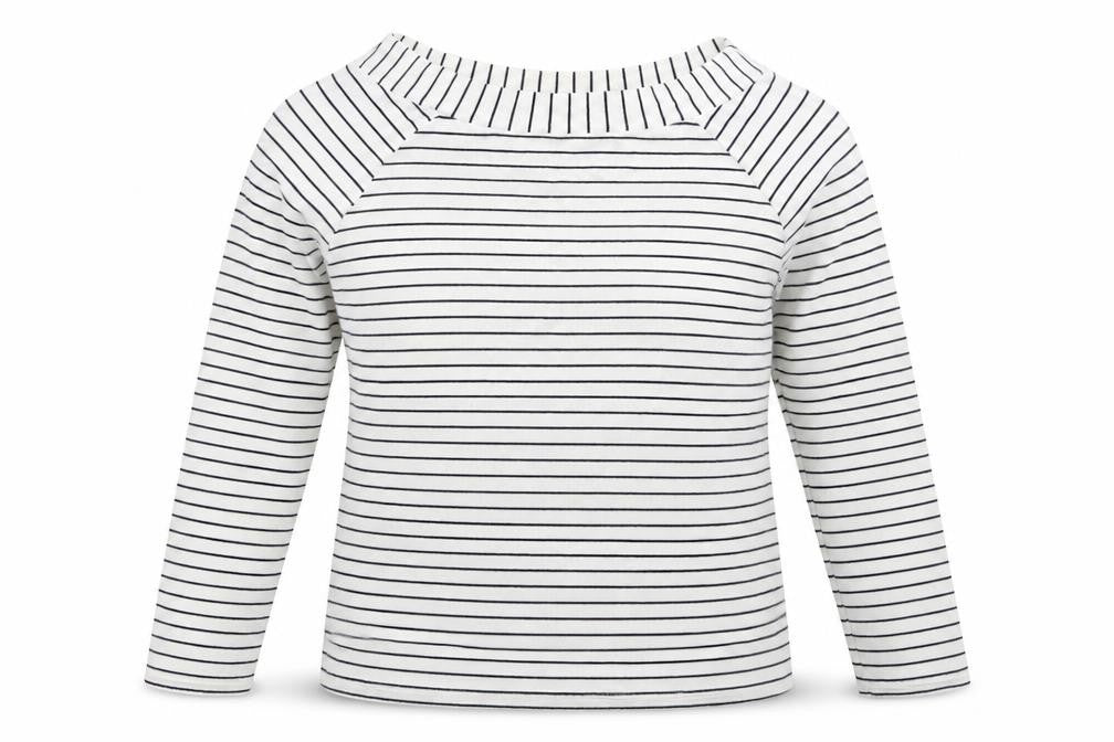 Front view of F&F women’s white striped jumper, size UK 14