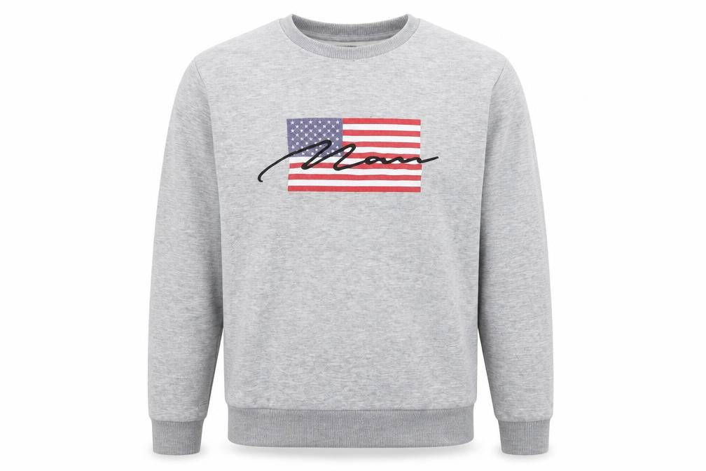 Front view of Boohoo men’s grey pullover sweatshirt, size S