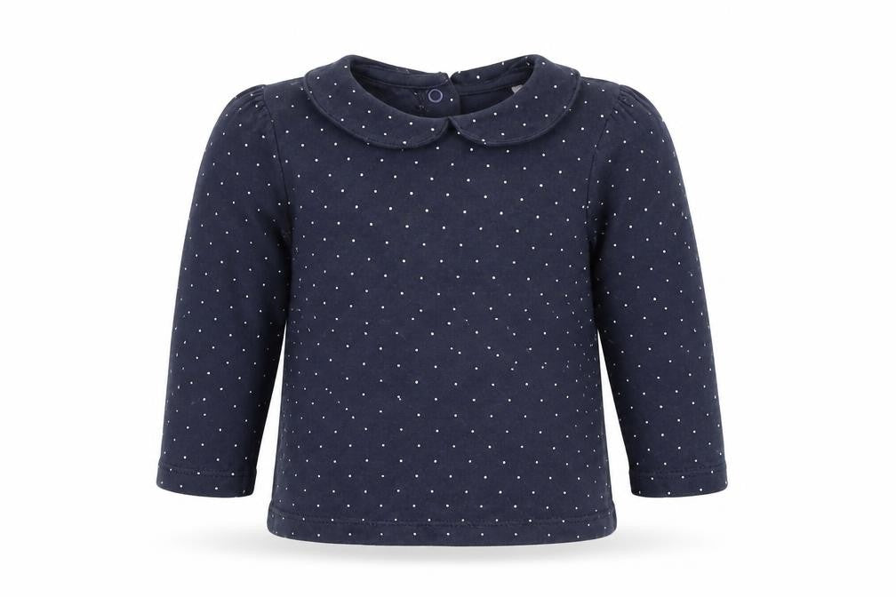 Front view of Nutmeg girls’ blue colourblock basic t-shirt, size 3-6, months