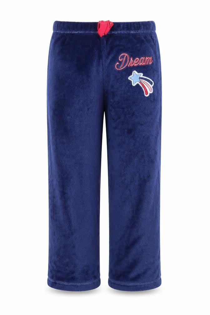 Front view of Nautica girls’ blue solid fleece pyjama pants, size 7, years - dream