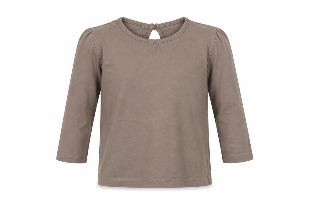 Front view of Cherokee girls’ brown basic t-shirt, size 12-18, months