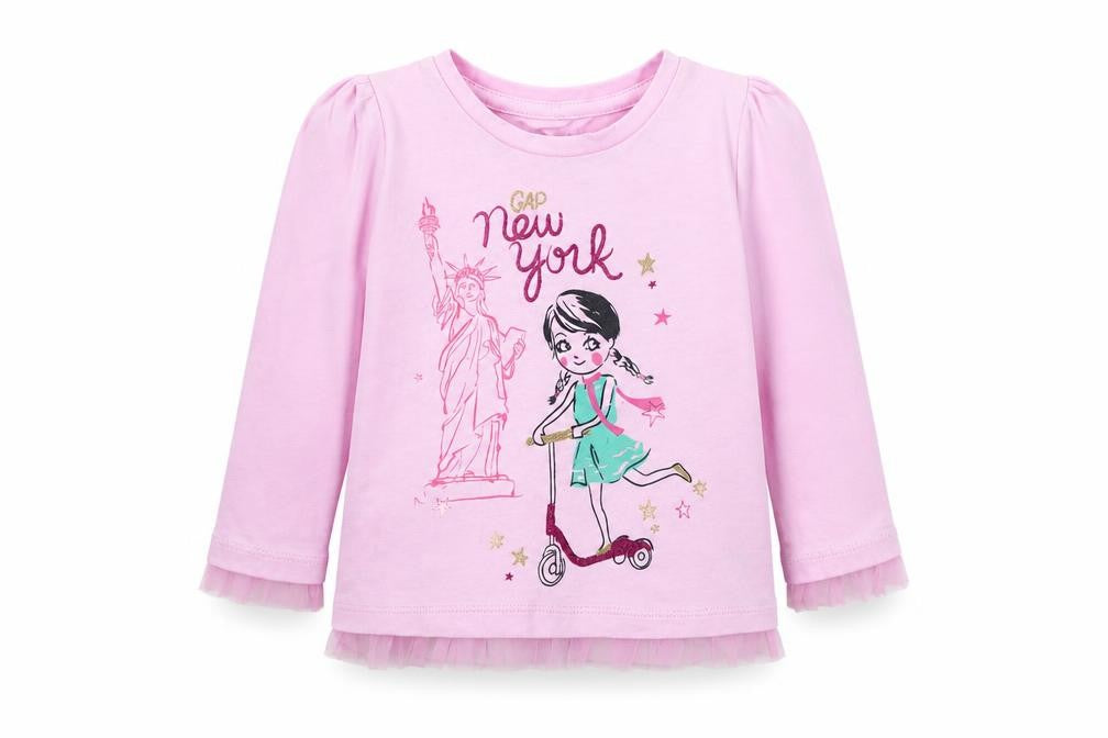Front view of Gap girls’ pink basic t-shirt, size 18-24, months