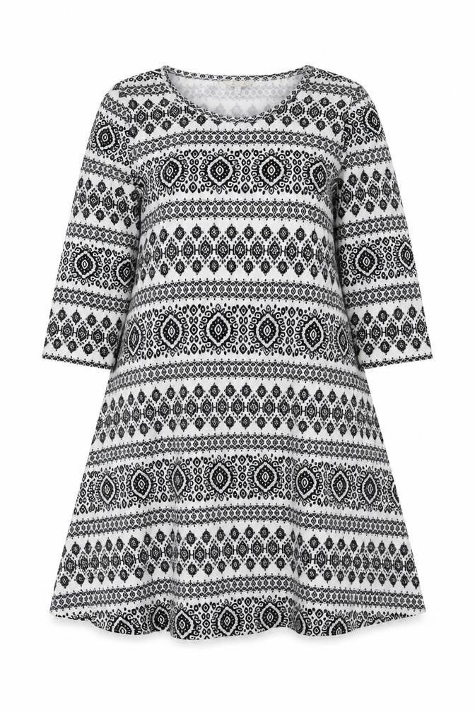 Front view of Peacocks women’s grey geometric a-line, size UK 14