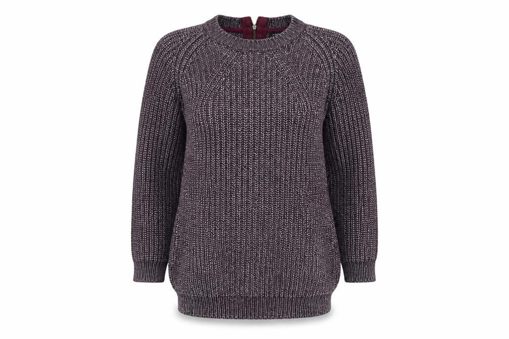 Front view of Marks & Spencer women’s purple jumper, size UK 10