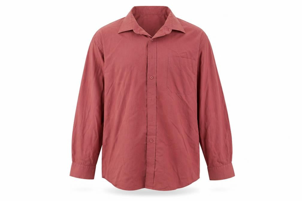 Front view of london road men’s red button-up, size 16