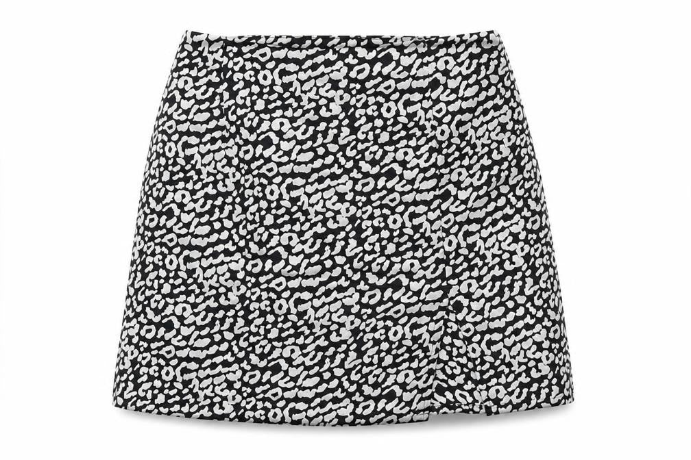 Front view of SHEIN women’s white animal print a-line skirt, size M