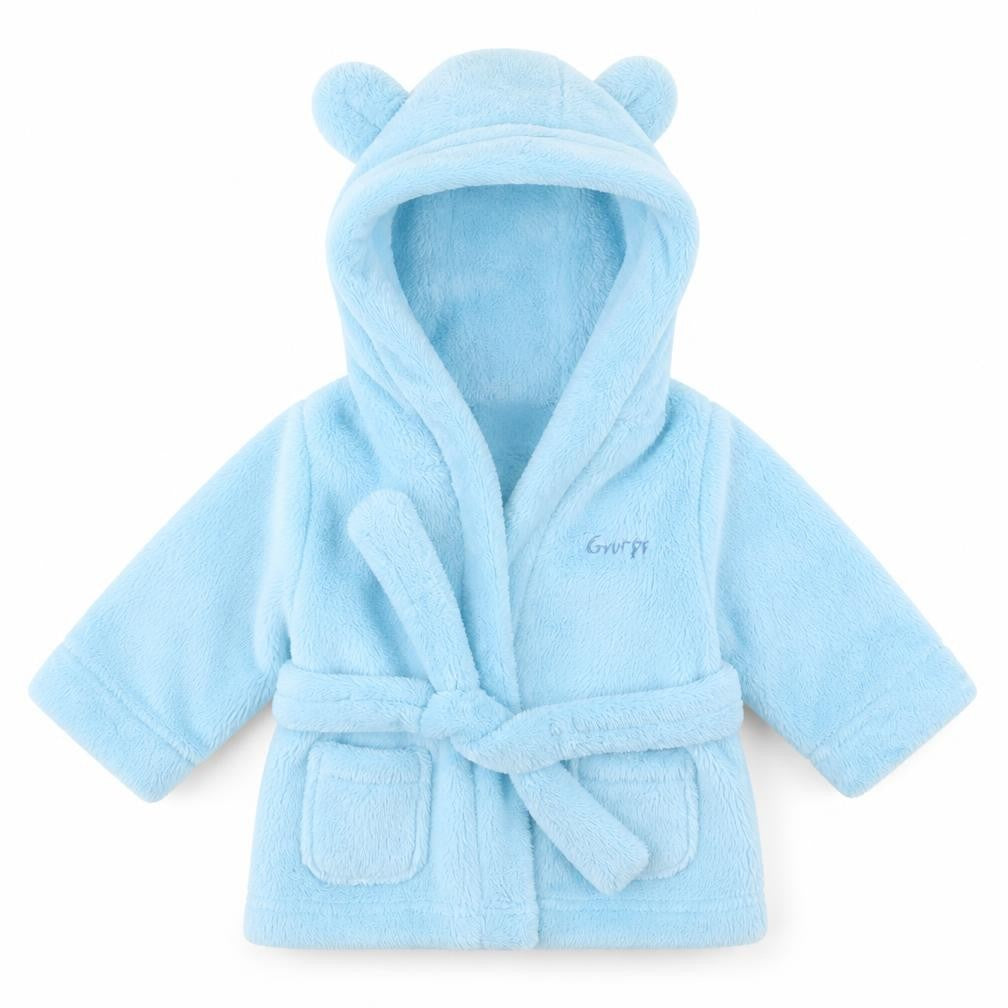 Front view of Studio Baby boys’ blue solid chemise robe, size 3-6, months