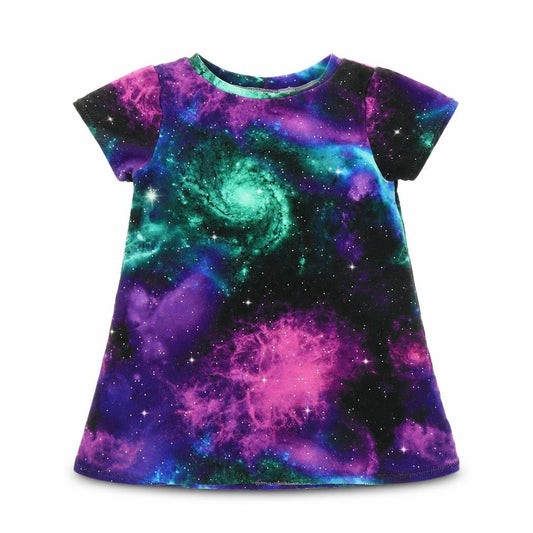 Front view of Mini Mashers girls’ purple a-line, size 12, months