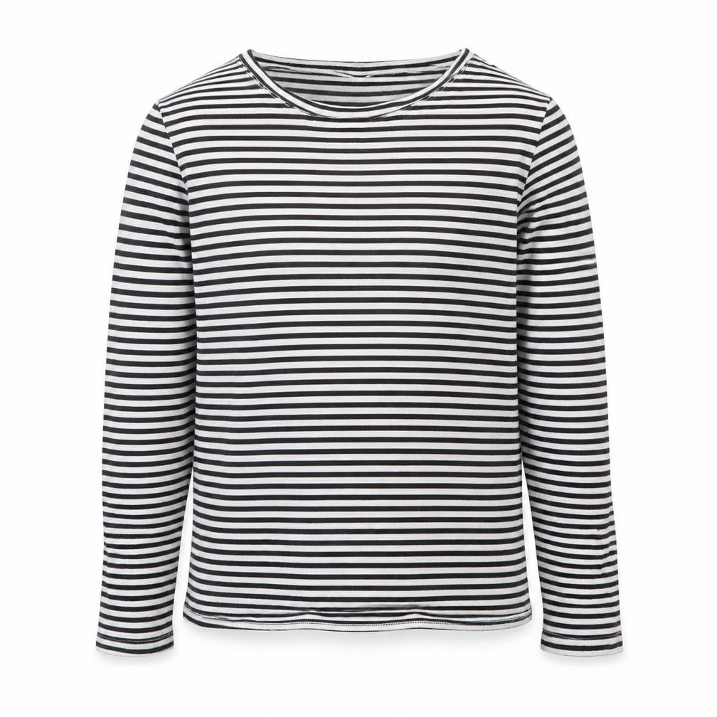 Front view of Next girls’ black striped basic t-shirt, size 10, years