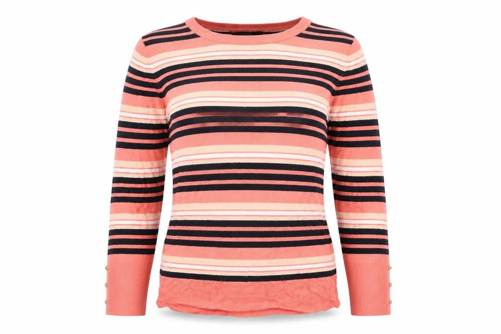 Front view of Primark women’s pink striped jumper, size UK 14