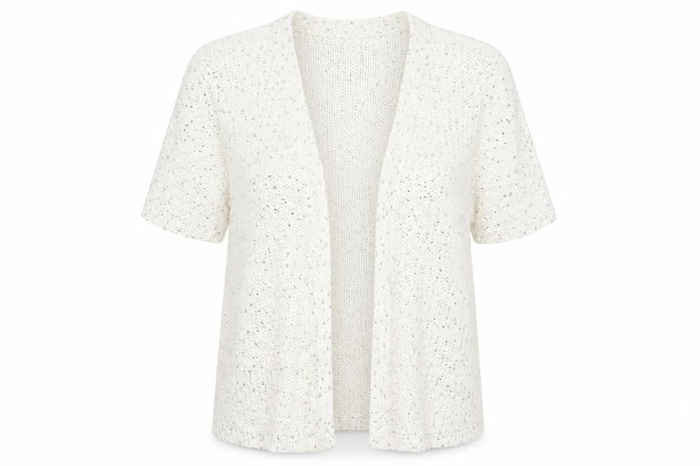 Front view of Marks & Spencer women’s beige cardigan jumper, size UK 12