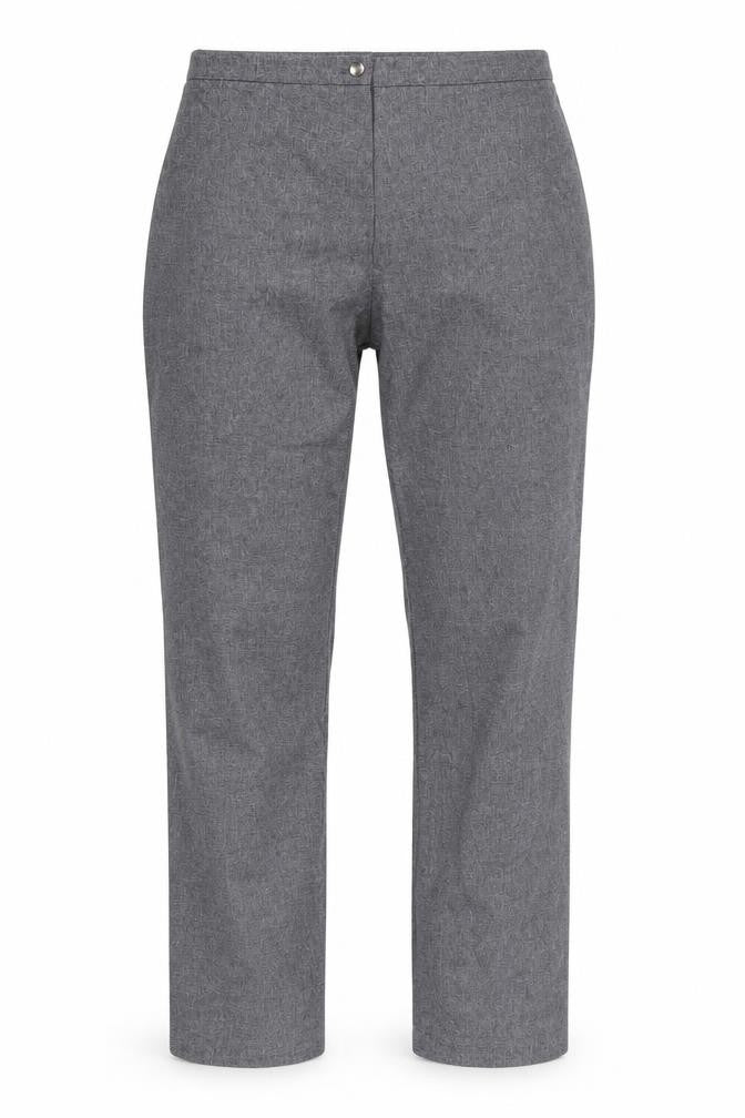 Front view of Preworn women’s grey trousers, size UK 14, 29-inch leg