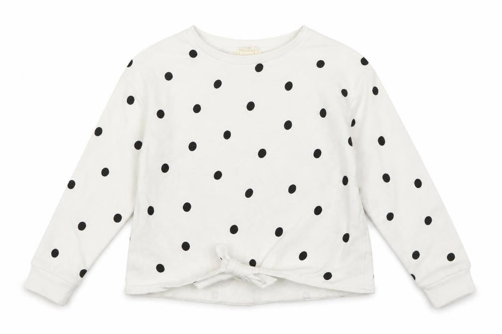 Front view of H&M girls’ white polka dot jumper, size 6-7, years