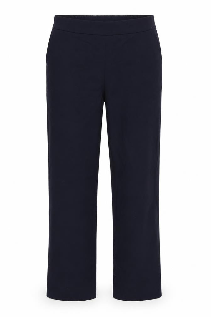 Front view of Marks & Spencer women’s blue trousers, size UK 12, 25-inch leg
