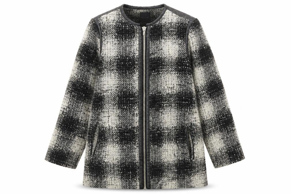 Front view of New Look women’s grey geometric jacket coat, size UK 14