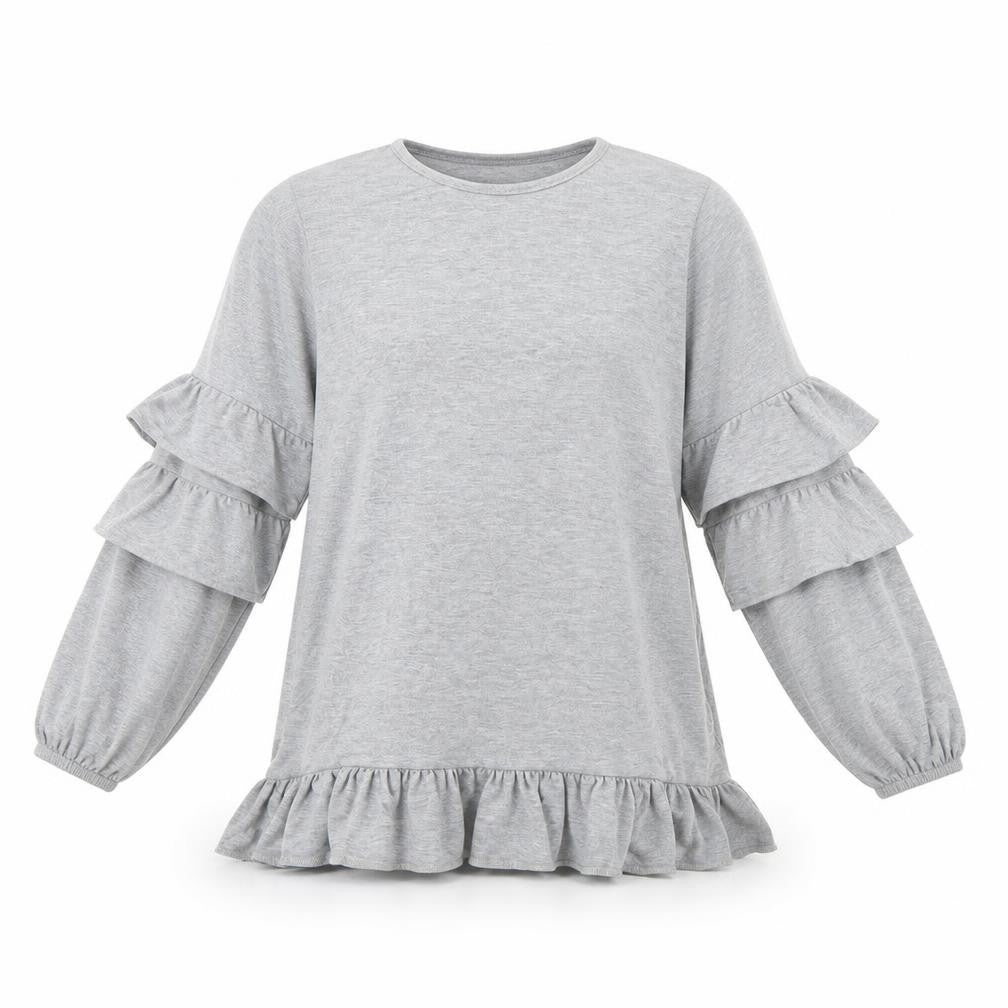 Front view of love pink lilly girls’ grey basic blouse, size 13, years