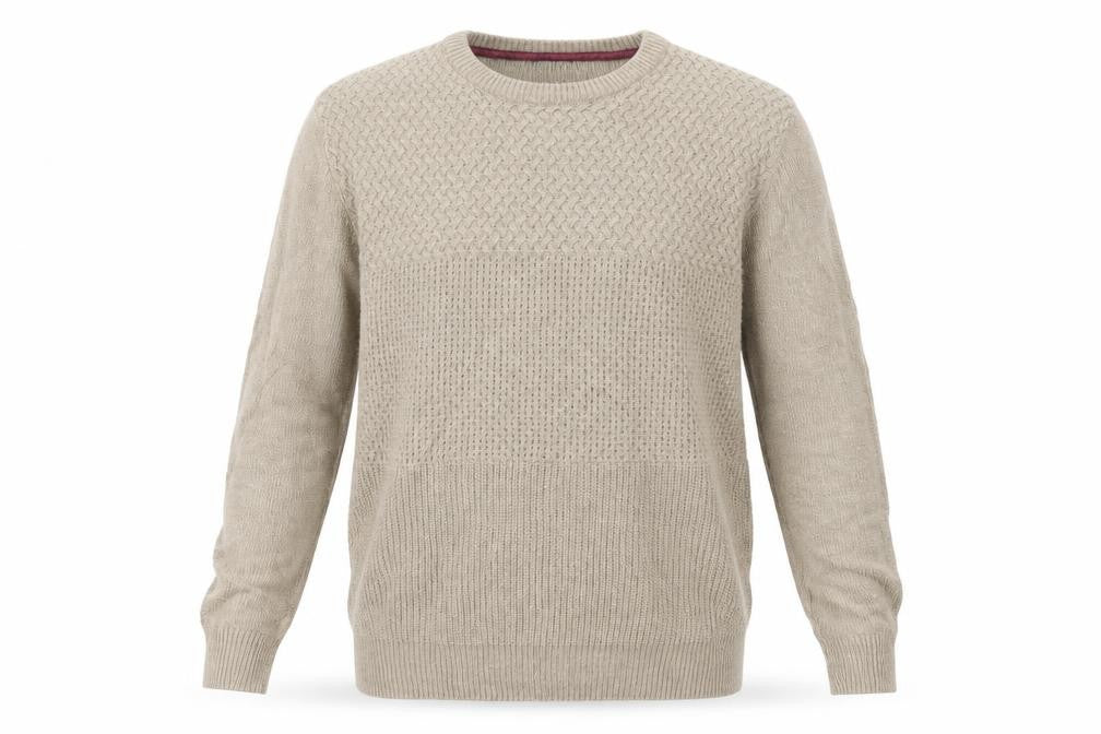 Front view of boston crew men’s beige jumper, size L