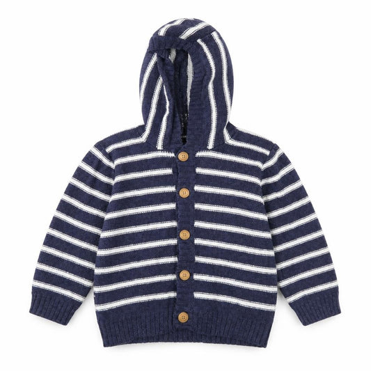 Front view of Nutmeg Baby Blue Striped Jacket, size 12, Months