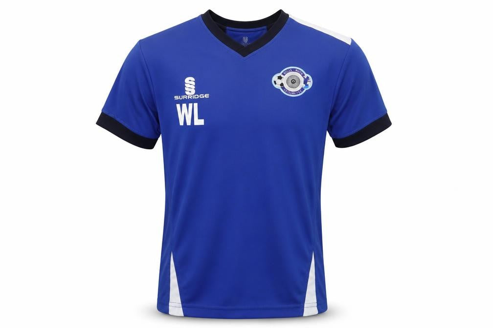 Front view of Surridge boys’ blue jersey t-shirt, size S