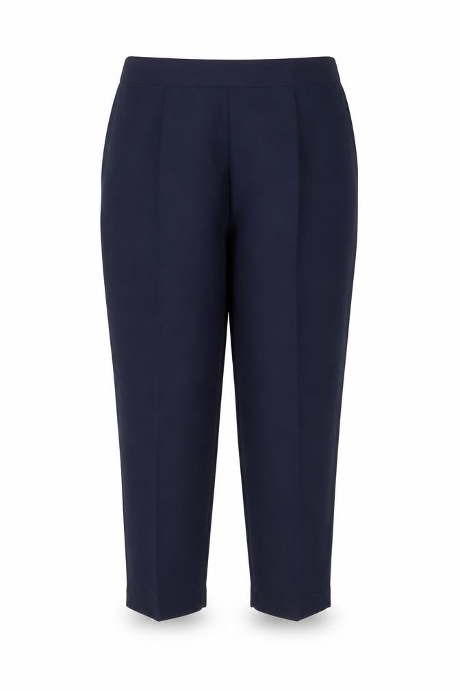 Front view of Preworn women’s blue trousers, size UK 20, 25-inch leg