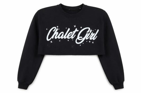 Front view of PRETTYLITTLETHING women’s black pullover sweatshirt, size S, - chalet girl