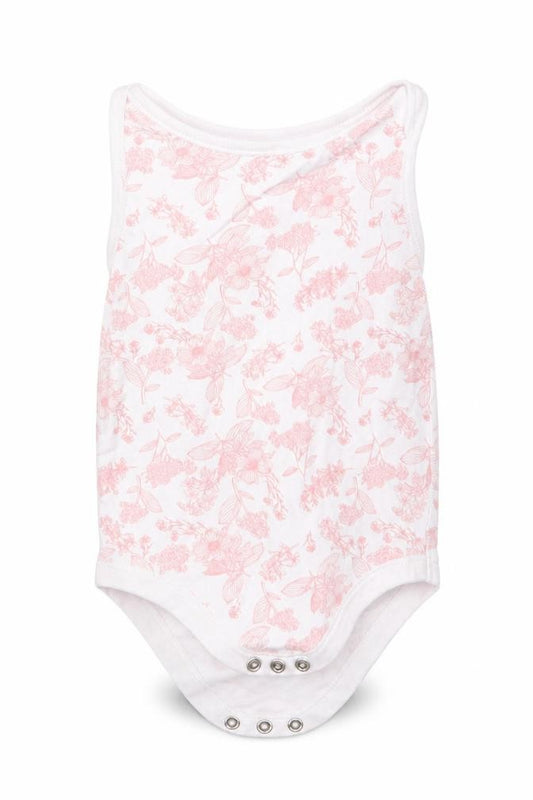 Front view of Tu girls’ pink floral babygrow one-piece, size 9-12, months