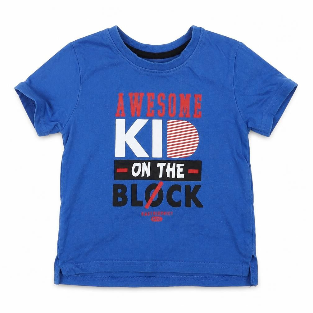 Front view of Rebel boys’ blue basic t-shirt, size 12-18, months
